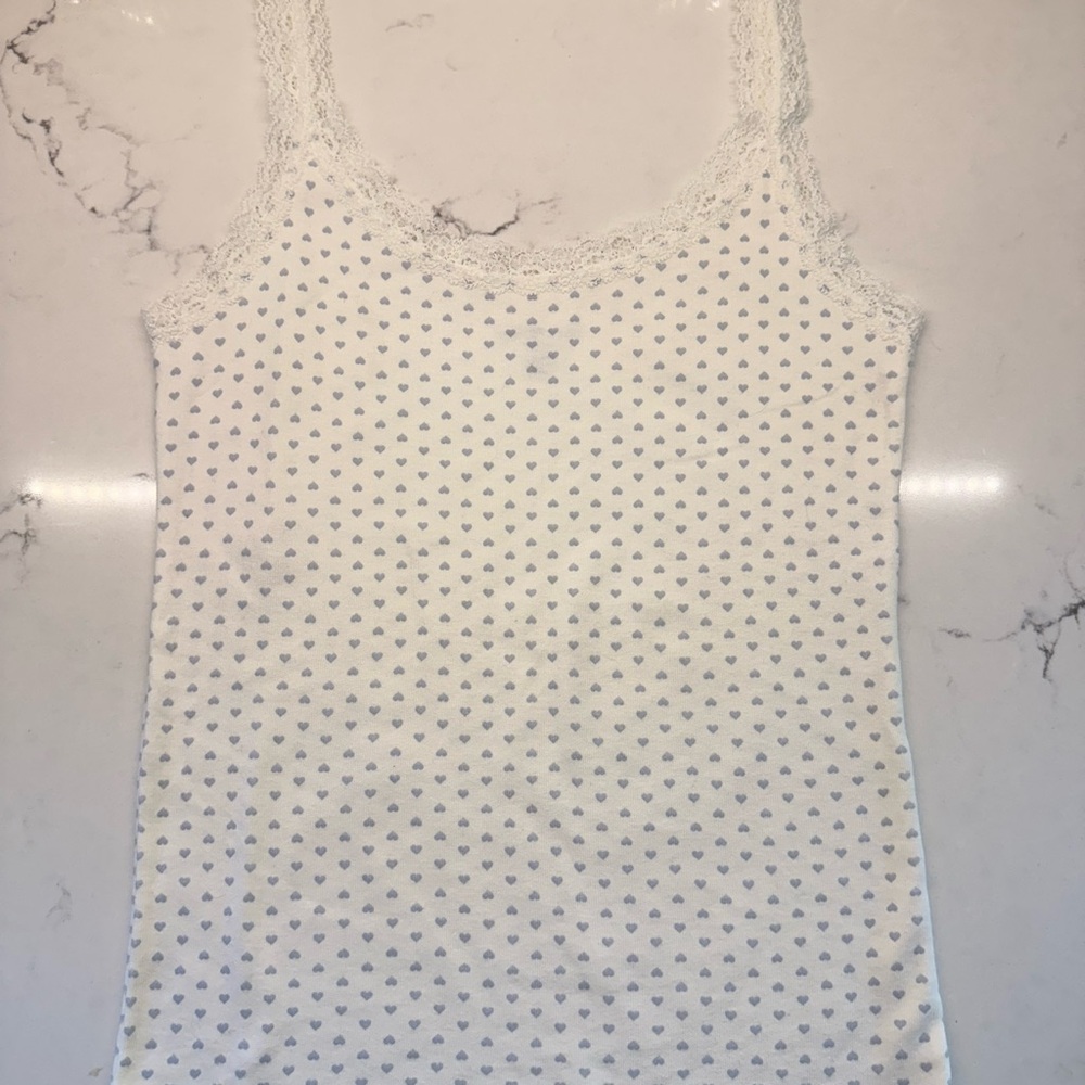 Brandy Melville White Heart Pattern Tank Top